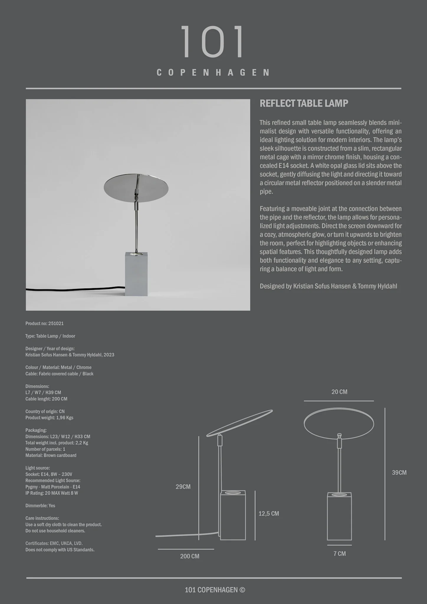 Схема Настольный светильник Reflect Table Lamp, 101 Copenhagen
