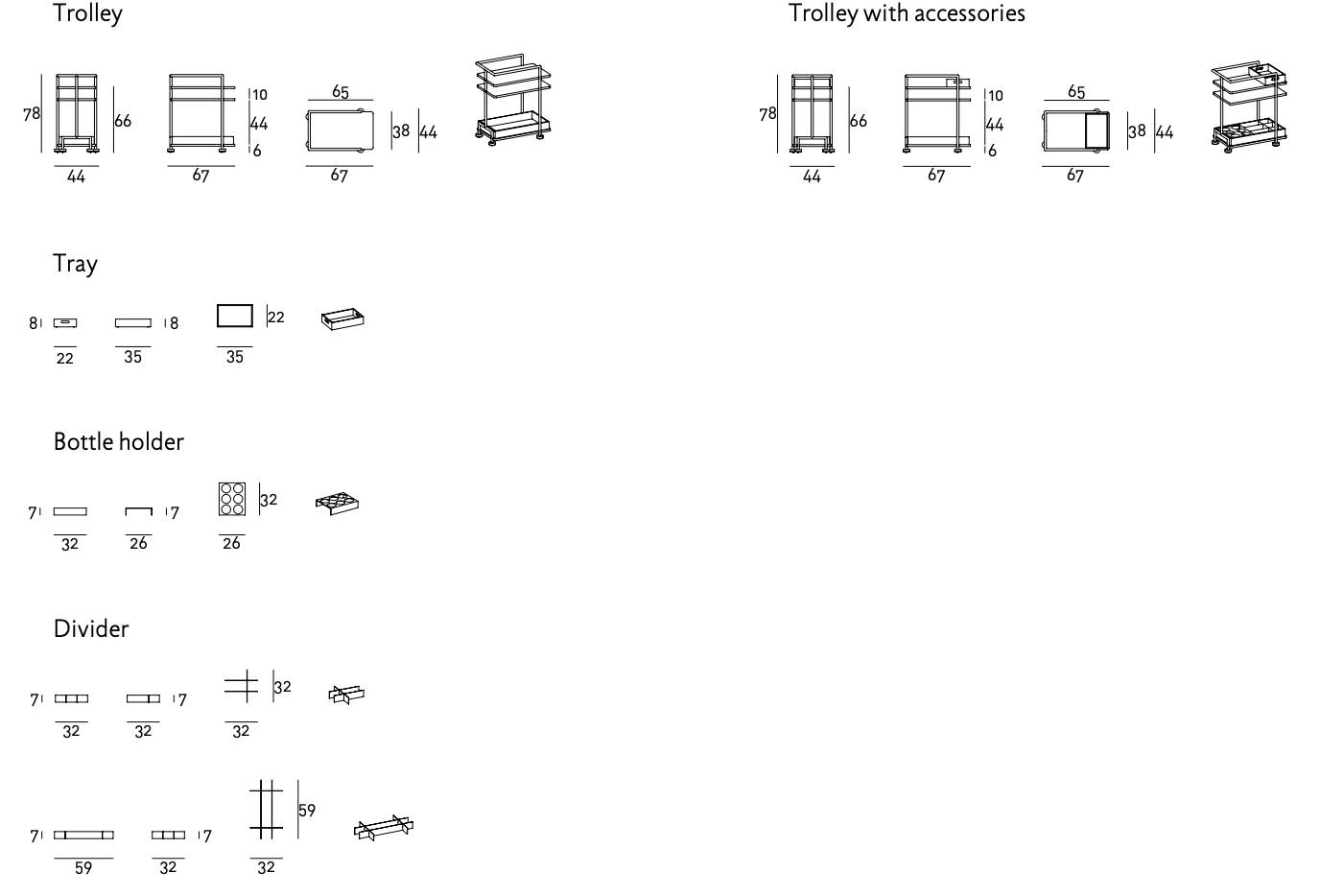 Схема Сервировочная тележка Aero T, Living Divani