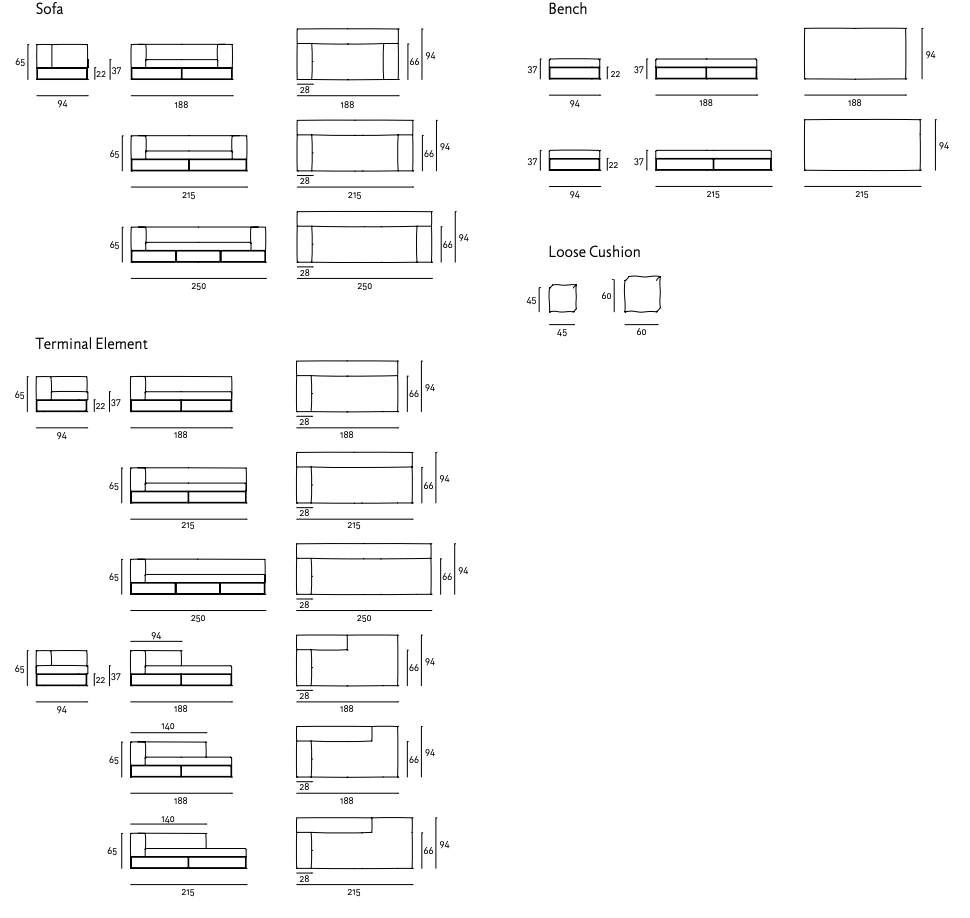 Схема Уличный диван Ile Club Outdoor, Living Divani