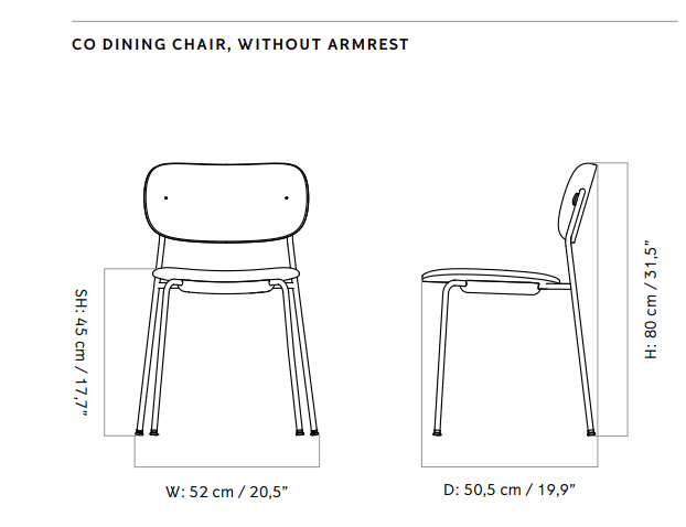 Схема Стул с мягким сиденьем Co Dining Chair, upholstered seat, Chrome, Audo Copenhagen (ex. Menu)