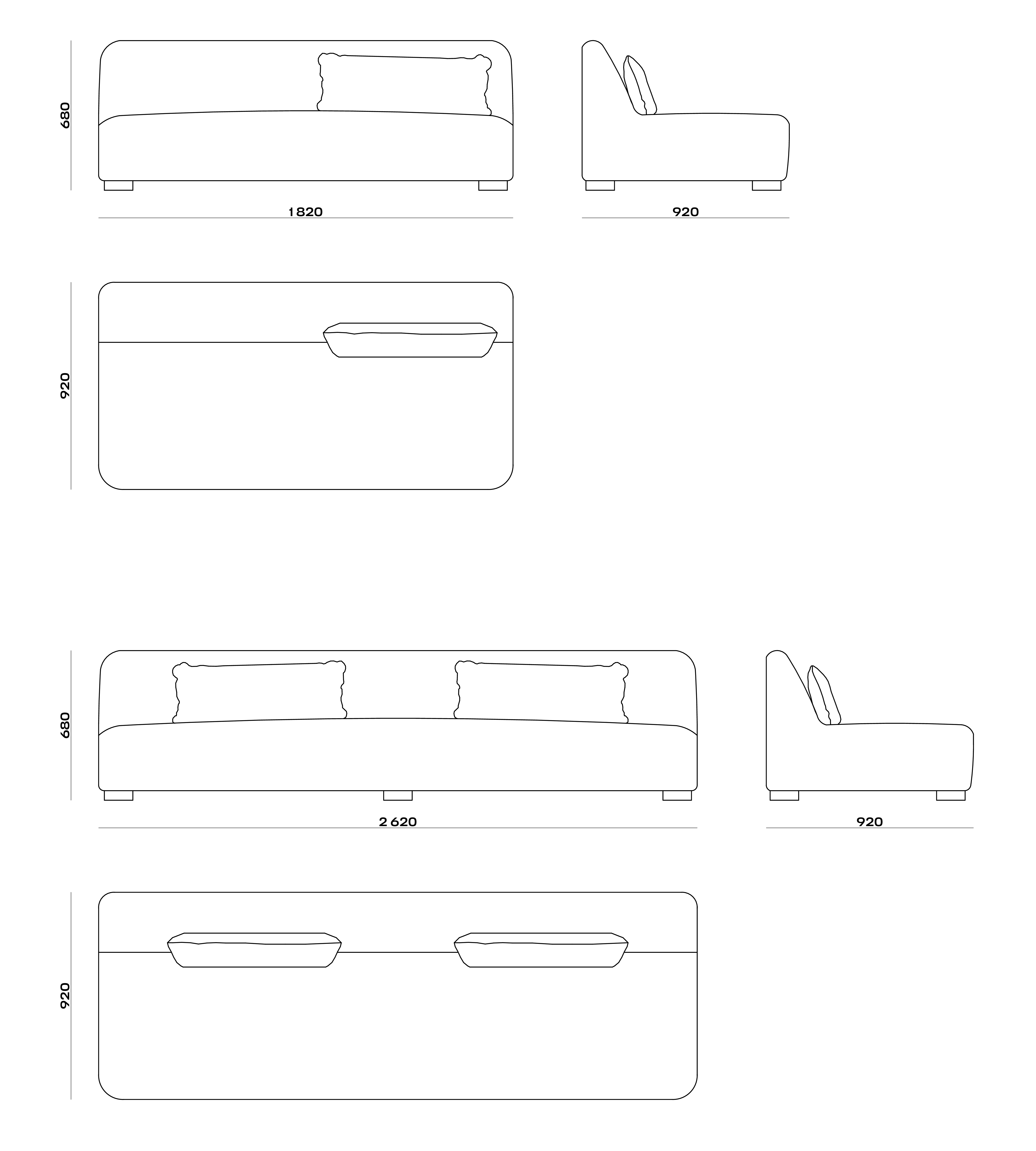 Схема Диван Luchino Sofa, MODÉNATURE