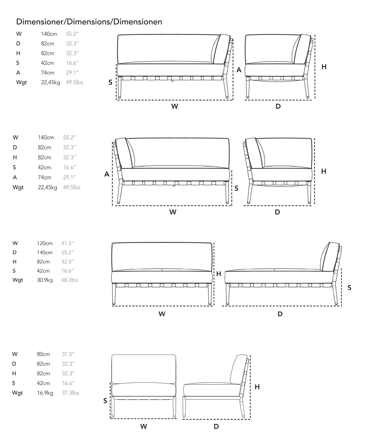 Схема Модульный уличный диван Conic Lounge, Cane-Line