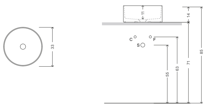 Схема Накладная раковина без перелива Mini Living Tondo Washbasin, NIC Design