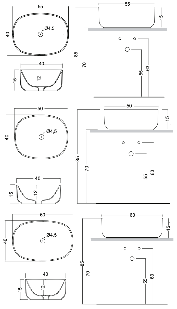 Схема Накладная раковина без перелива Semplice Washbasin, NIC Design