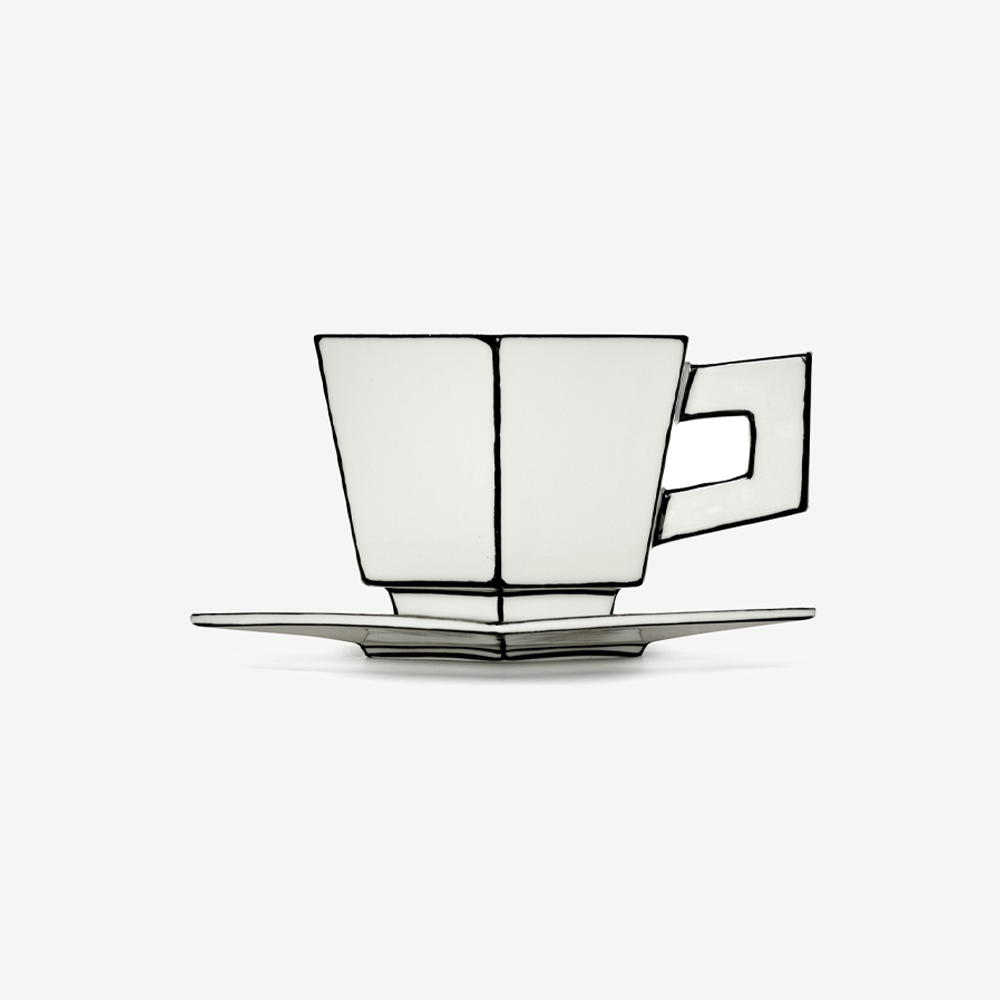 Чашка для капучино с блюдцем Cappuccino cup with saucer white-black Carte Blanche 