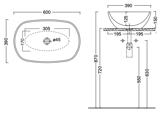Схема Накладная раковина без перелива Milk Extreme Washbasin, NIC Design