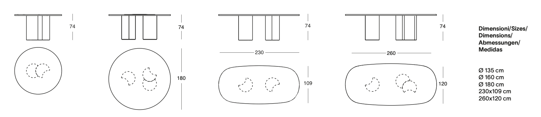 Схема Обеденный стол Bol, Zanotta