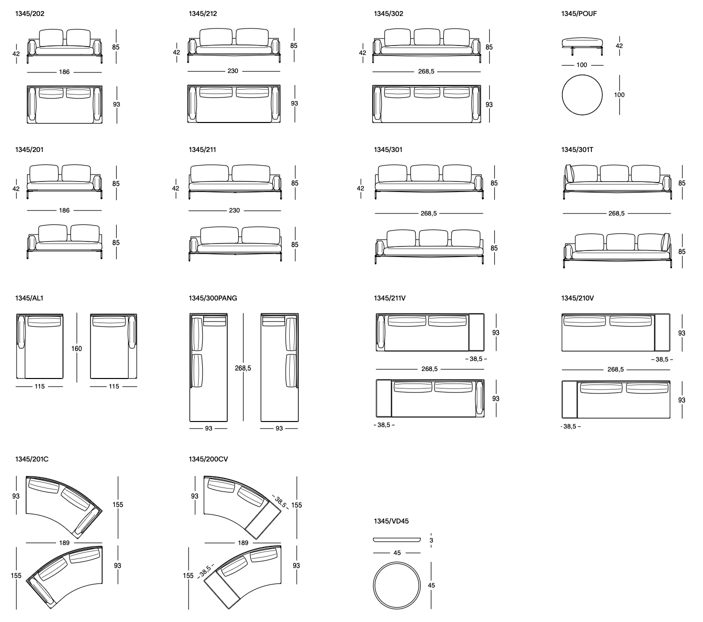 Схема Диван Noah, Zanotta
