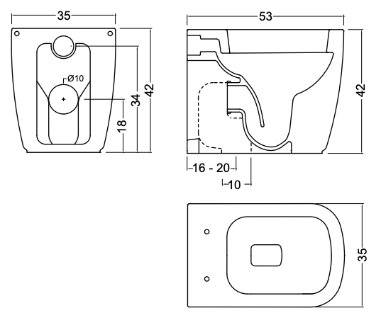 Схема Напольный унитаз нестандартных размеров Semplice Back to Wall Floor-Trap Toilet with Unconventional Set-Out Measurement, NIC Design
