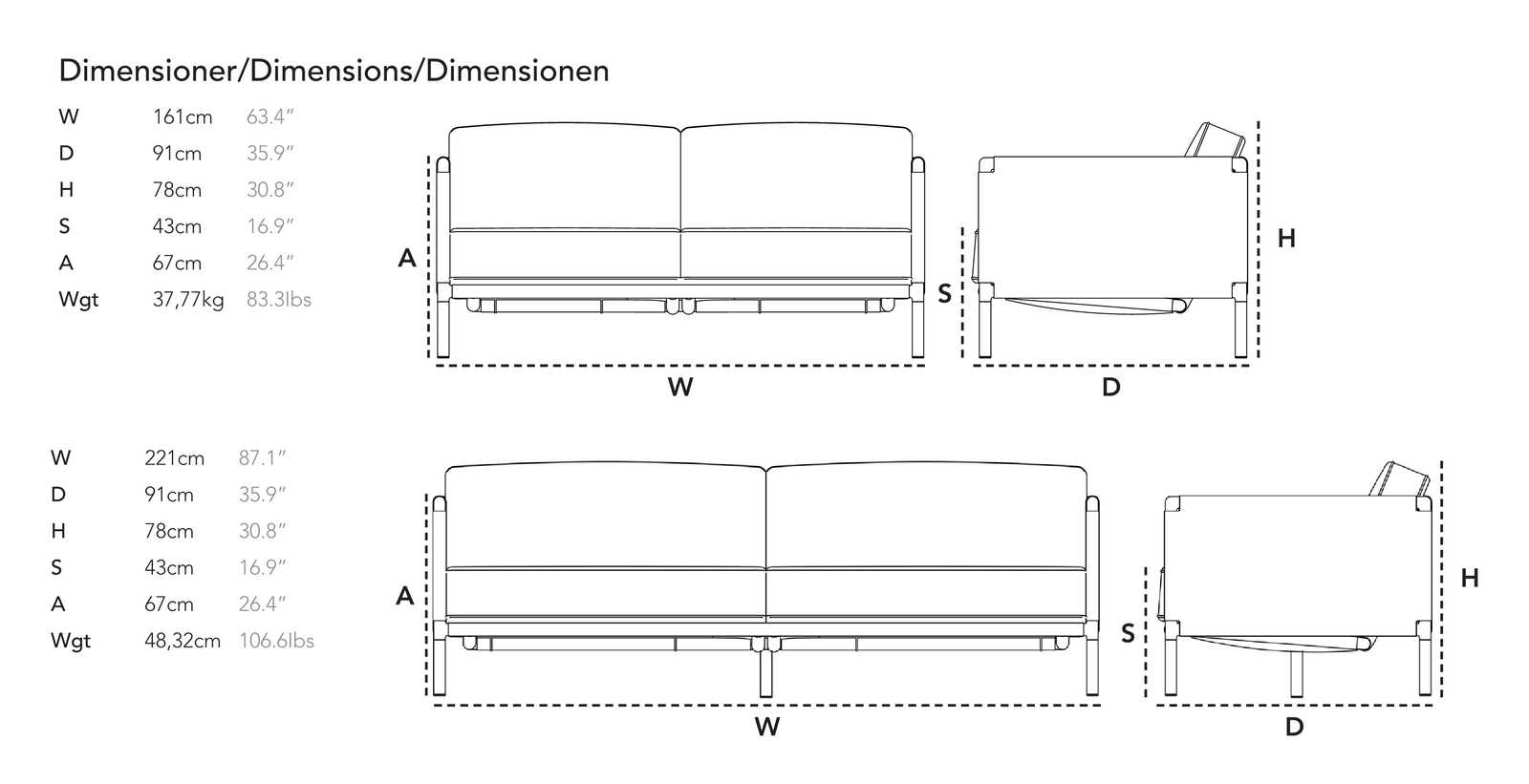 Схема Уличный диван Encore, Cane-Line