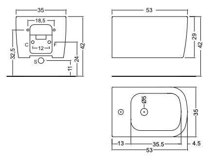 Схема Подвесное биде Semplice Wall-Hung Bidet, NIC Design