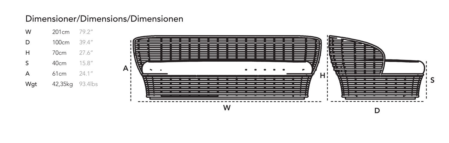 Схема Уличный диван Basket, Cane-Line