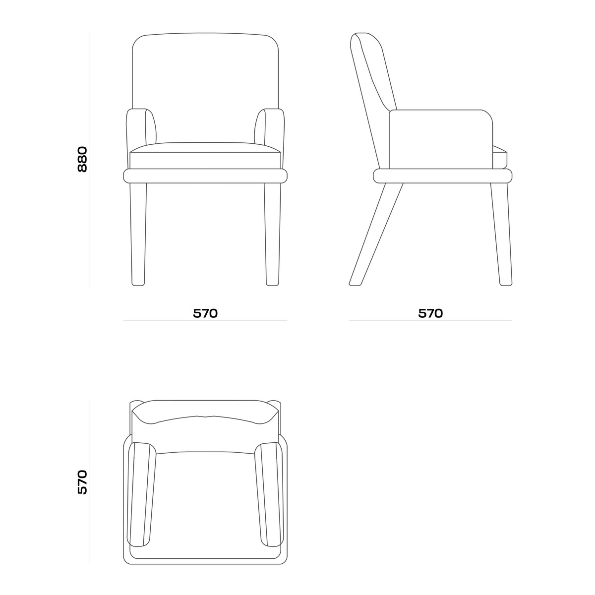 Схема Стул Daisy Dining Chair с подлокотниками, MODÉNATURE