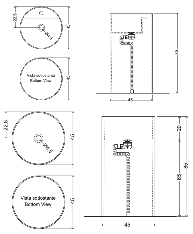 Схема Отдельностоящая раковина со сливом в пол Ovvio Freestanding Washbasin Floor Waste, NIC Design