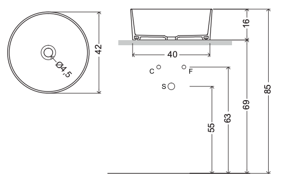 Схема Накладная раковина без перелива Ovvio Vaso Washbasin, NIC Design