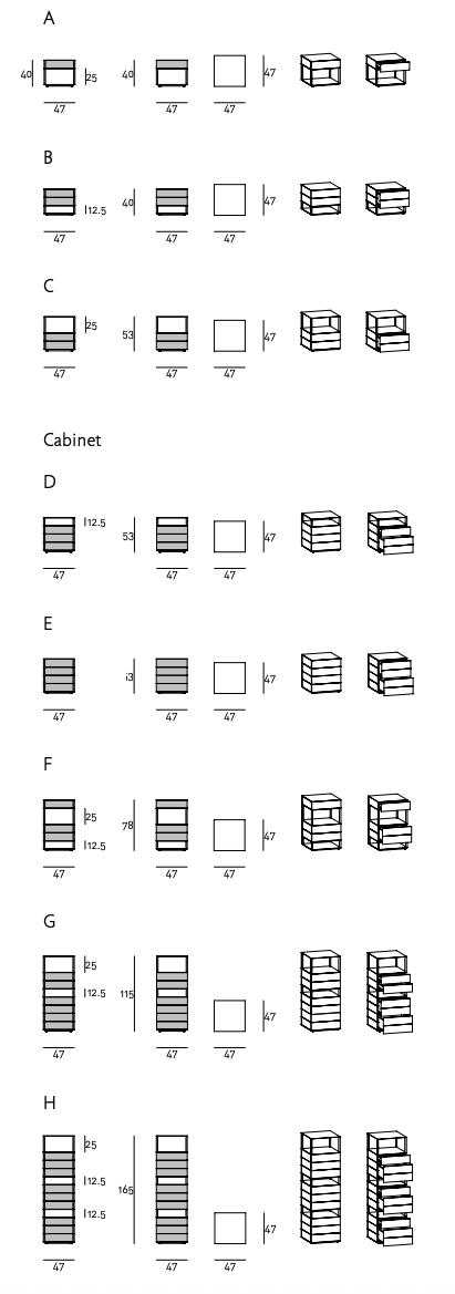 Схема Прикроватная тумба Halfsquare, Living Divani