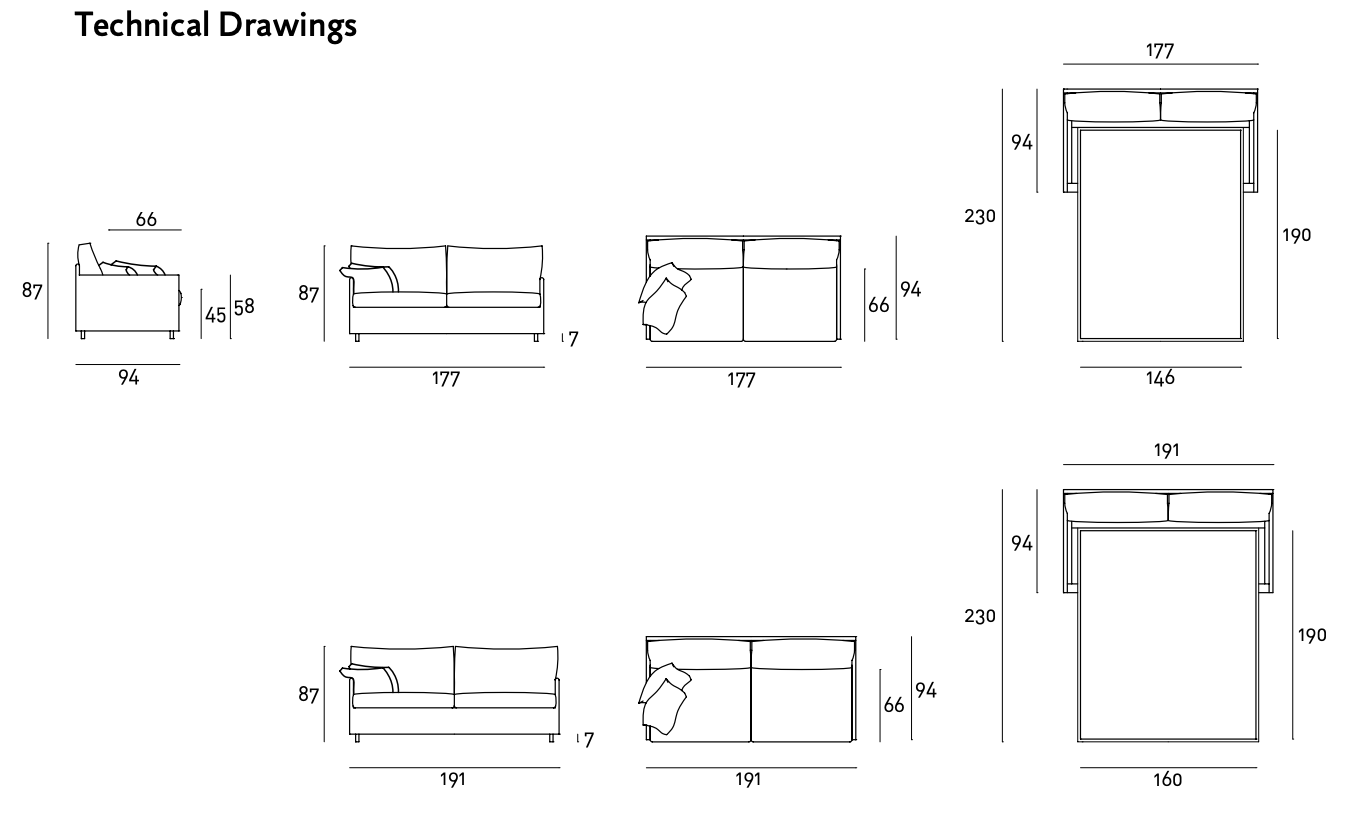 Схема Диван-кровать Chemise Sofa Bed, Living Divani