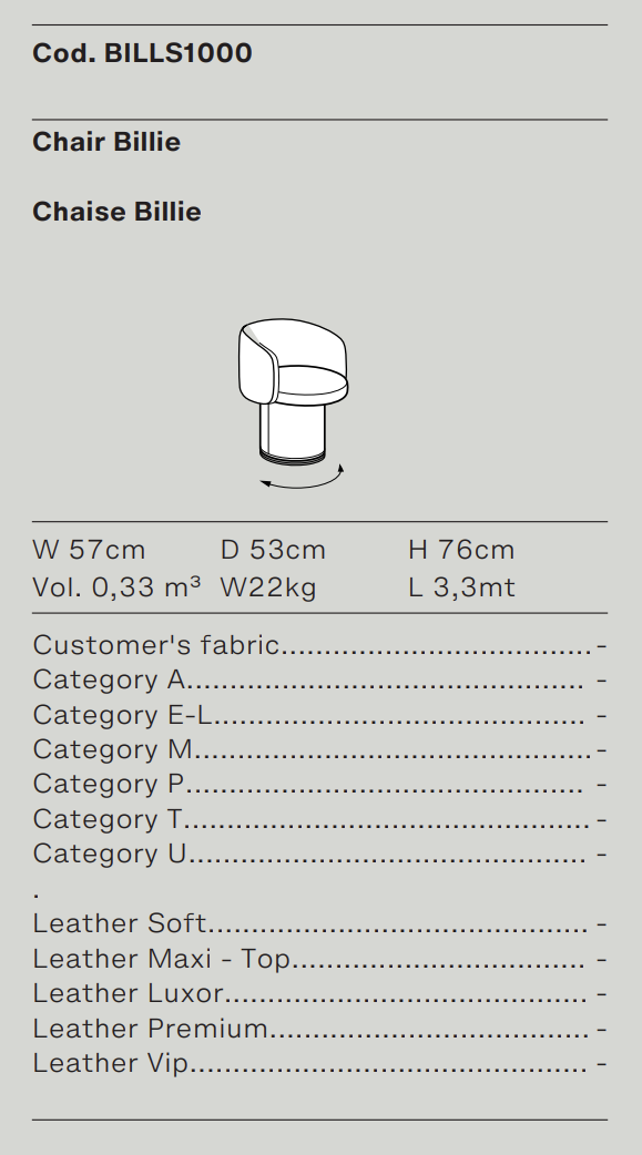 Схема Стул Billie, Ditre Italia