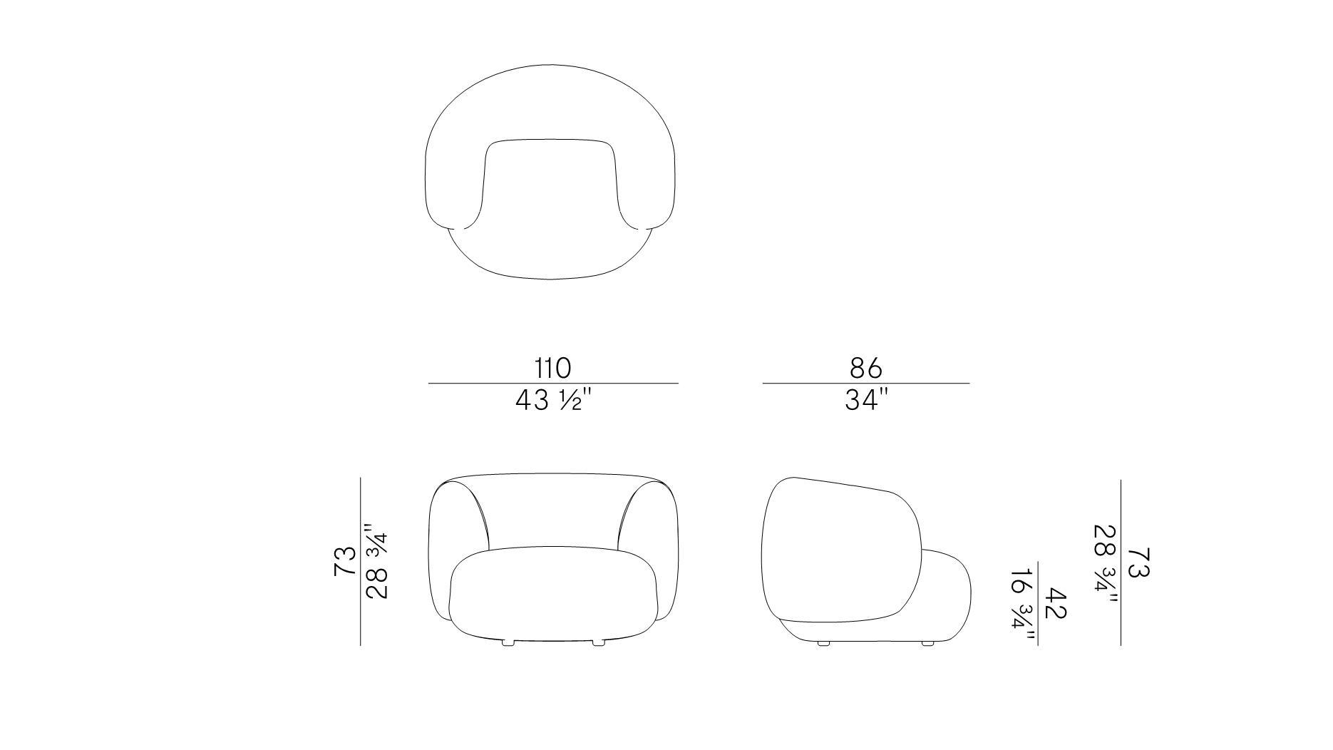Схема Кресло Jade с подлокотниками, Potocco