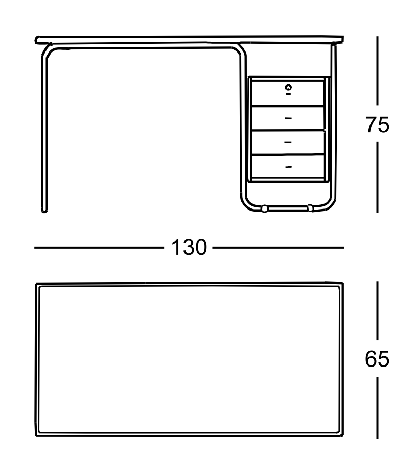 Схема Стол Comacina Writing Desk With Storage Unit, Zanotta
