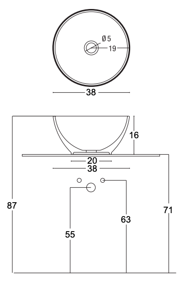 Схема Накладная раковина без перелива Ciotola Flavia Washbasin, NIC Design