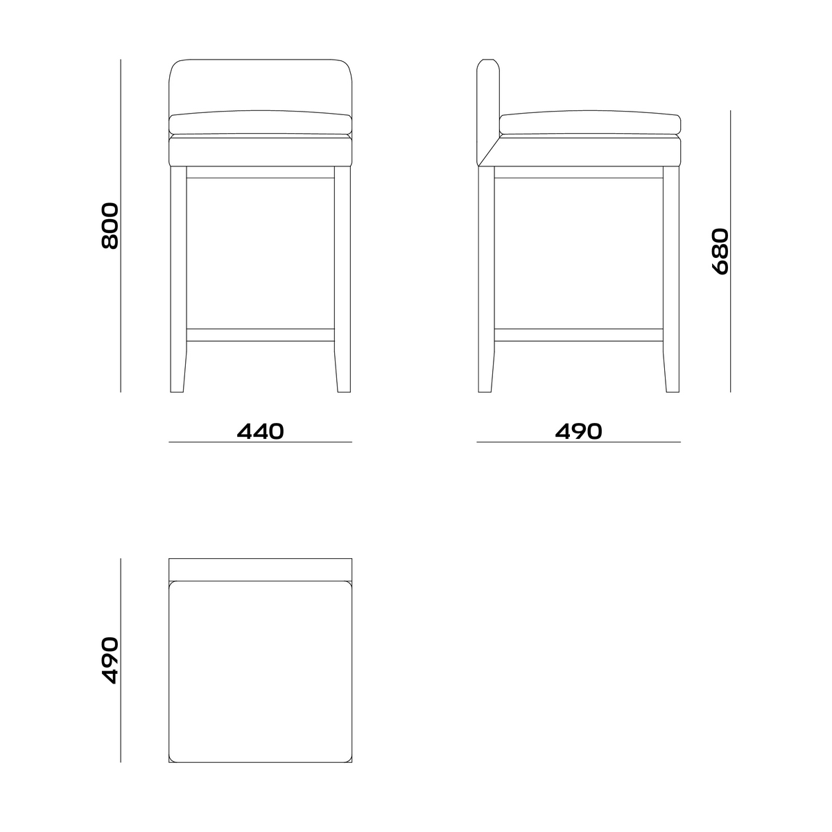 Схема Барный стул Frank Lounge Bar, MODÉNATURE