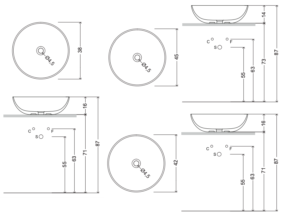 Схема Накладная раковина без перелива Ciotola Washbasin, NIC Design