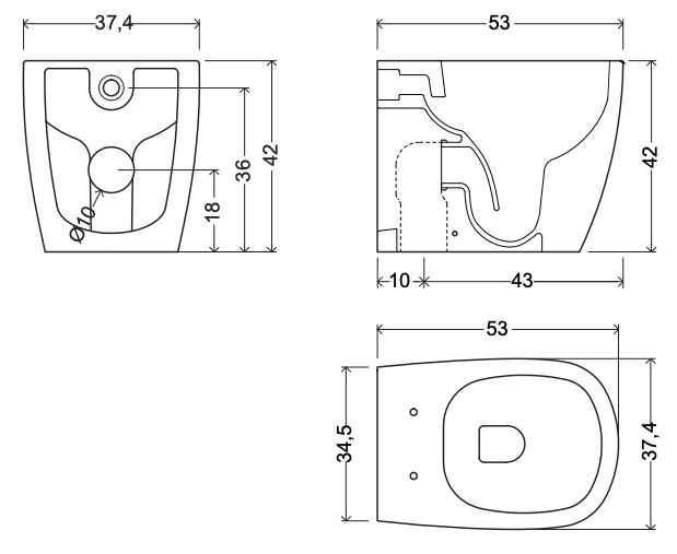 Схема Напольный унитаз Ovvio Rimless Floor-Mounted Toilet безободковый, NIC Design