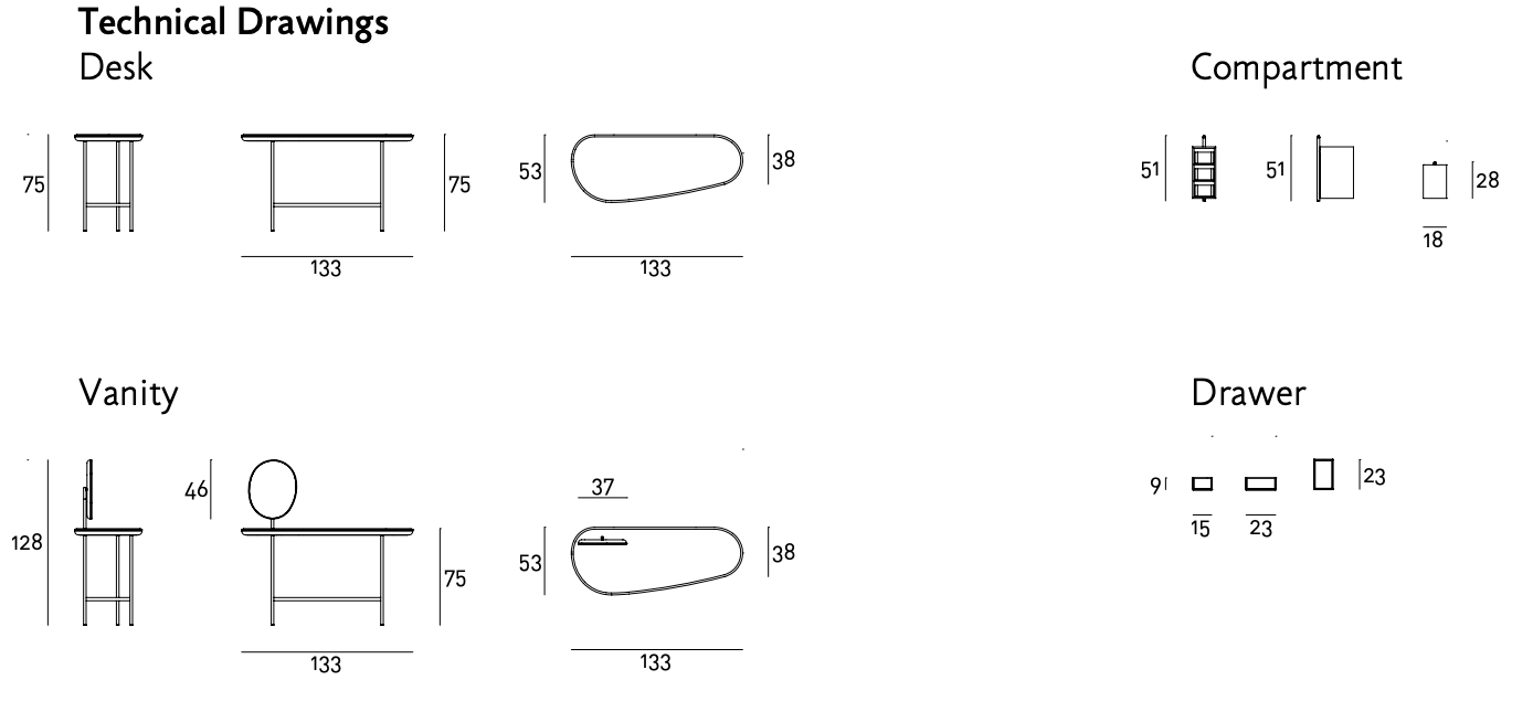 Схема Письменный стол Living Divani Pebble, Living Divani