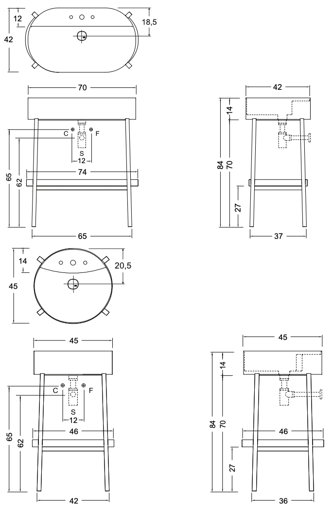 Схема Накладная раковина со стальной конструкцией Consolle Washbasin, NIC Design