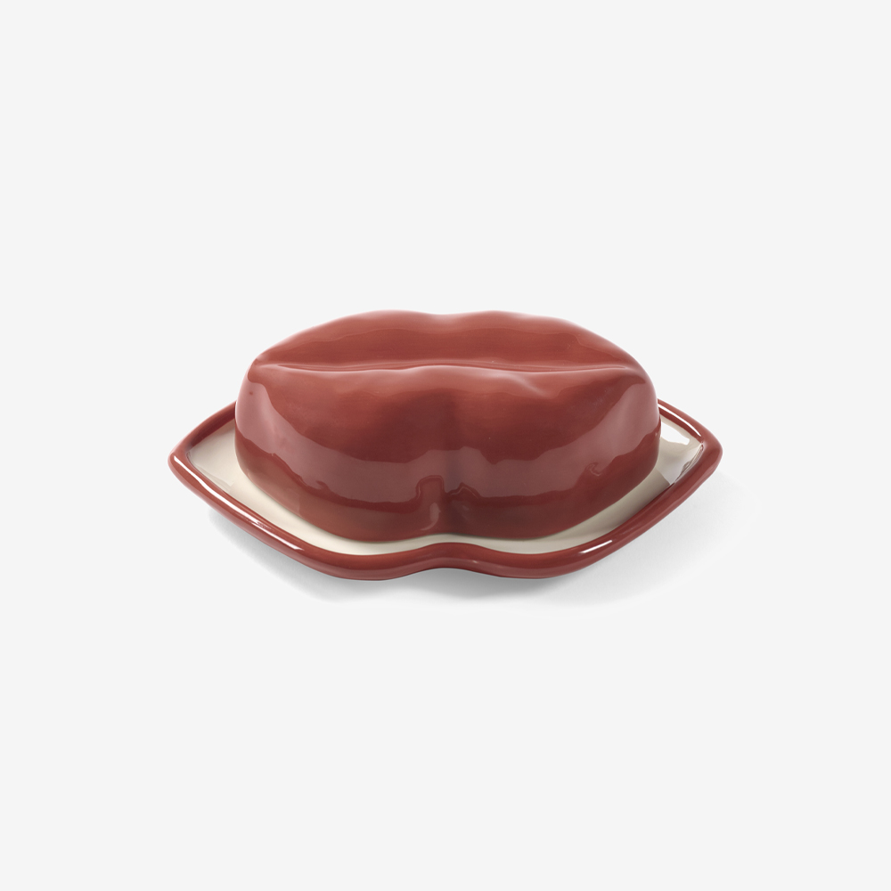 Маслёнка Dish with lid red-white Lips Les Objets Mouleversants 
