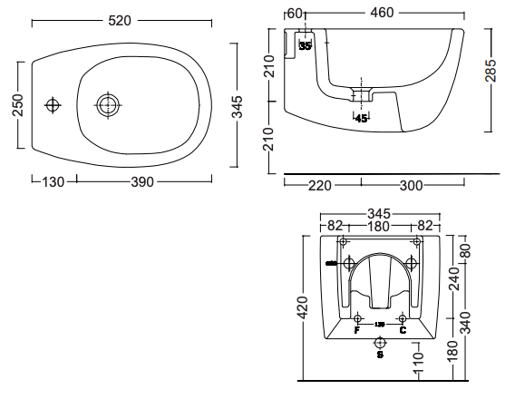 Схема Подвесное биде Milk Wall-Hung Bidet, NIC Design