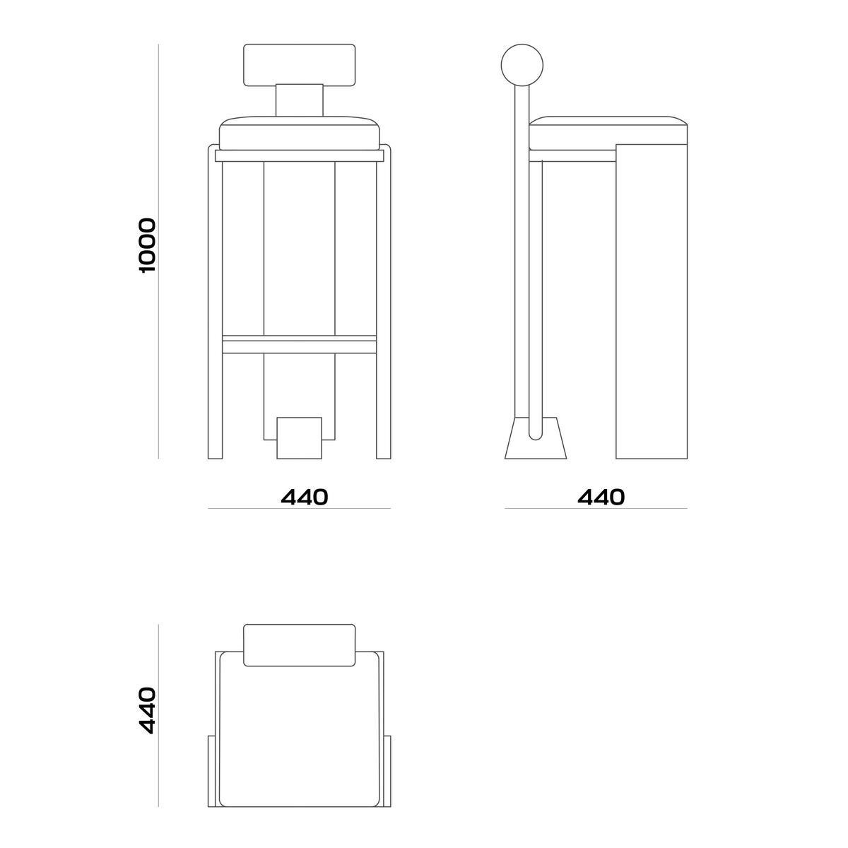 Схема Барный стул Scroll Bar, MODÉNATURE