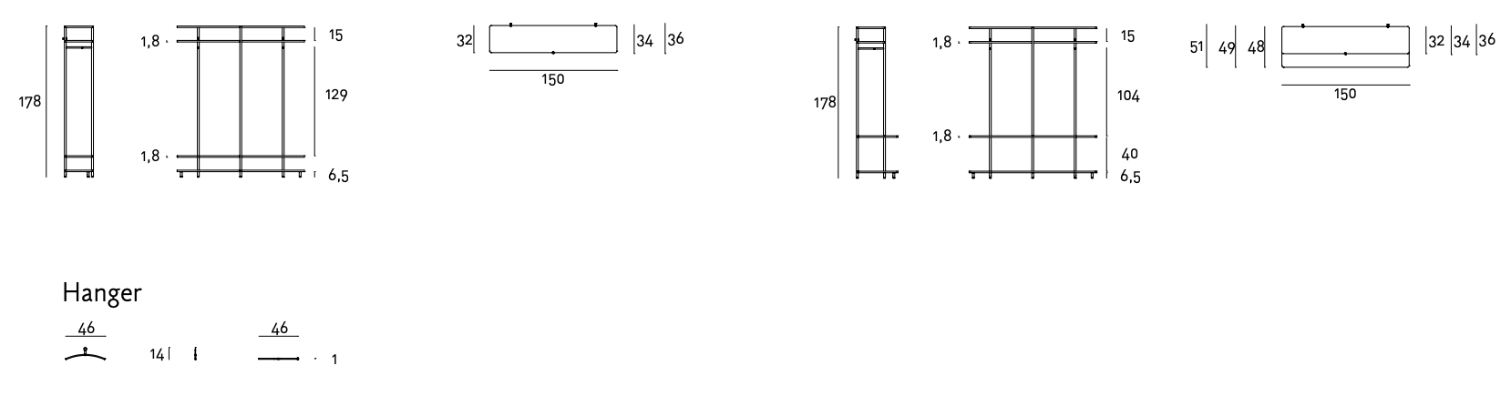 Схема Настенная вешалка Aero V, Living Divani