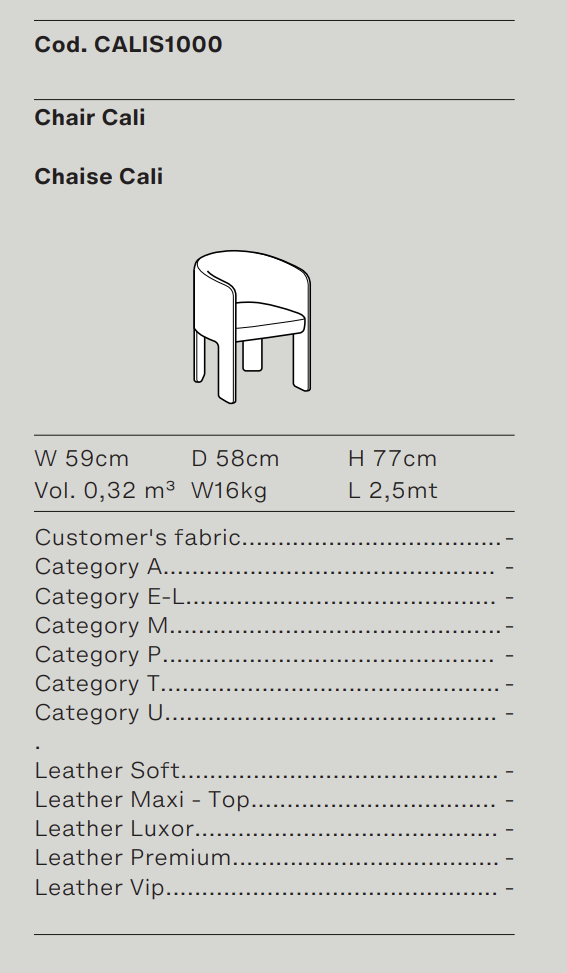 Схема Стул Cali, Ditre Italia