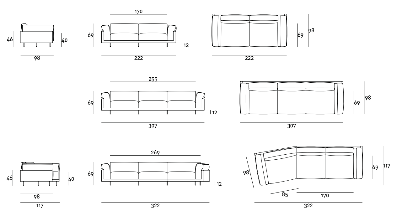 Схема Диван Echoo Sofa, Living Divani