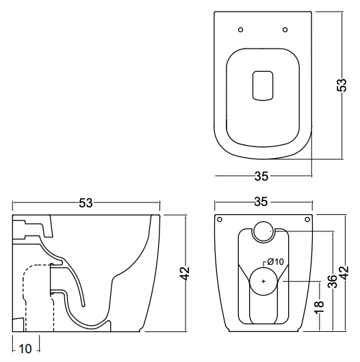 Схема Напольный унитаз Semplice Rimless Floor-Mounted Toilet безободковый, NIC Design
