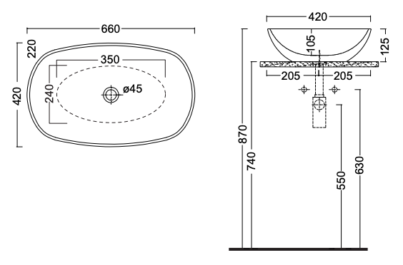 Схема Накладная раковина без перелива Milk Light Washbasin, NIC Design