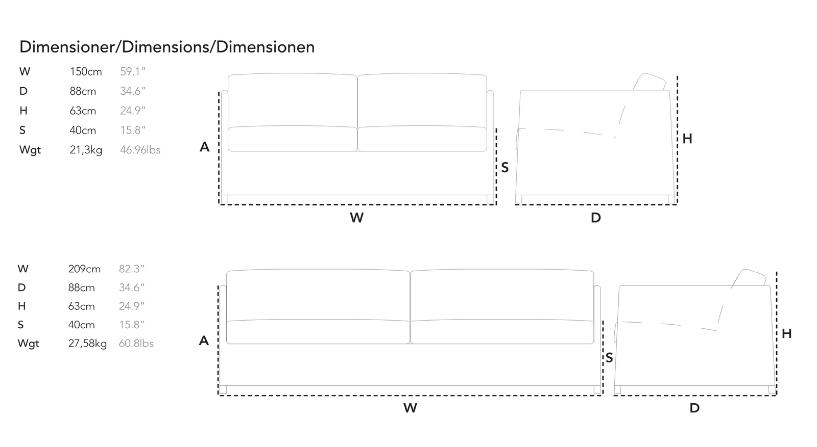 Схема Уличный диван Diamond, Cane-Line