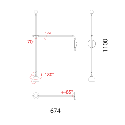Схема Настенный светильник Ixa Arm Yellow, Artemide