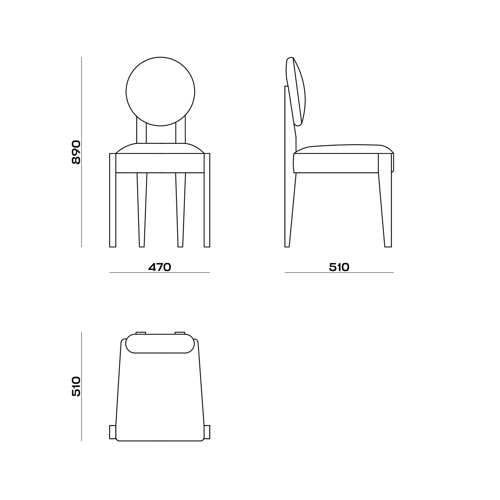 Схема Стул Amal Chair с круглой спинкой, MODÉNATURE