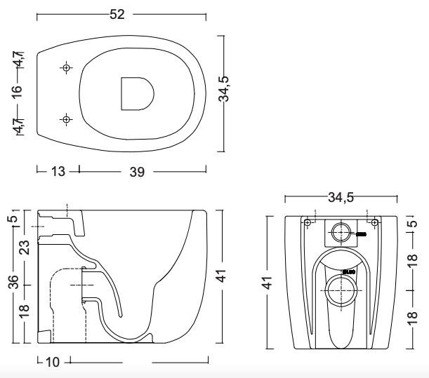 Схема Напольный унитаз Milk Rimless Floor-Mounted Toilet безободковый, NIC Design