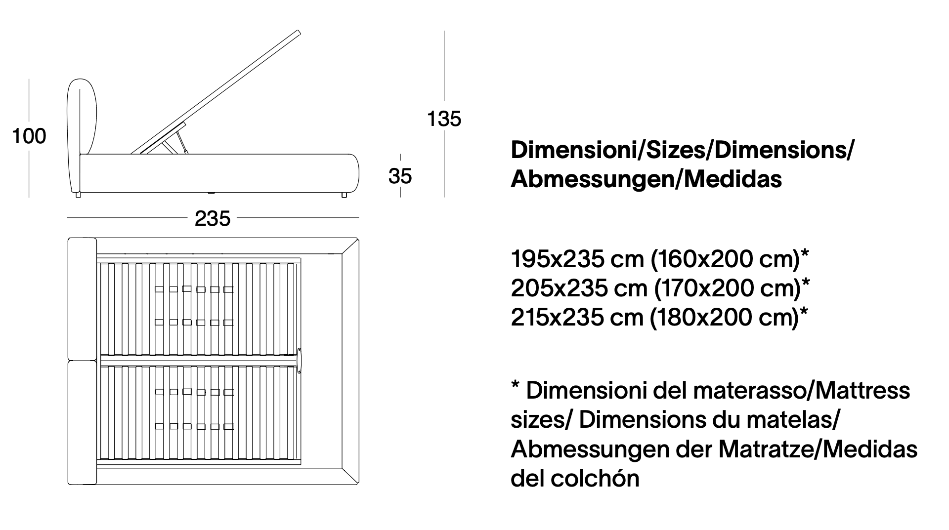 Схема Кровать Za:Za Bed, Zanotta