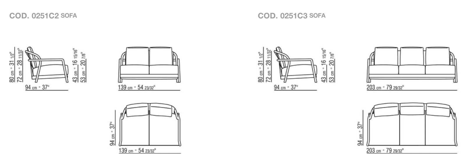 Схема Уличный диван Alison Outdoor, Flexform