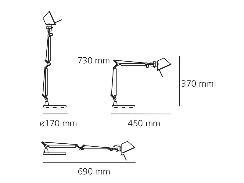 Схема Настольная лампа Tolomeo Micro Table Anodized blue A011850, Artemide
