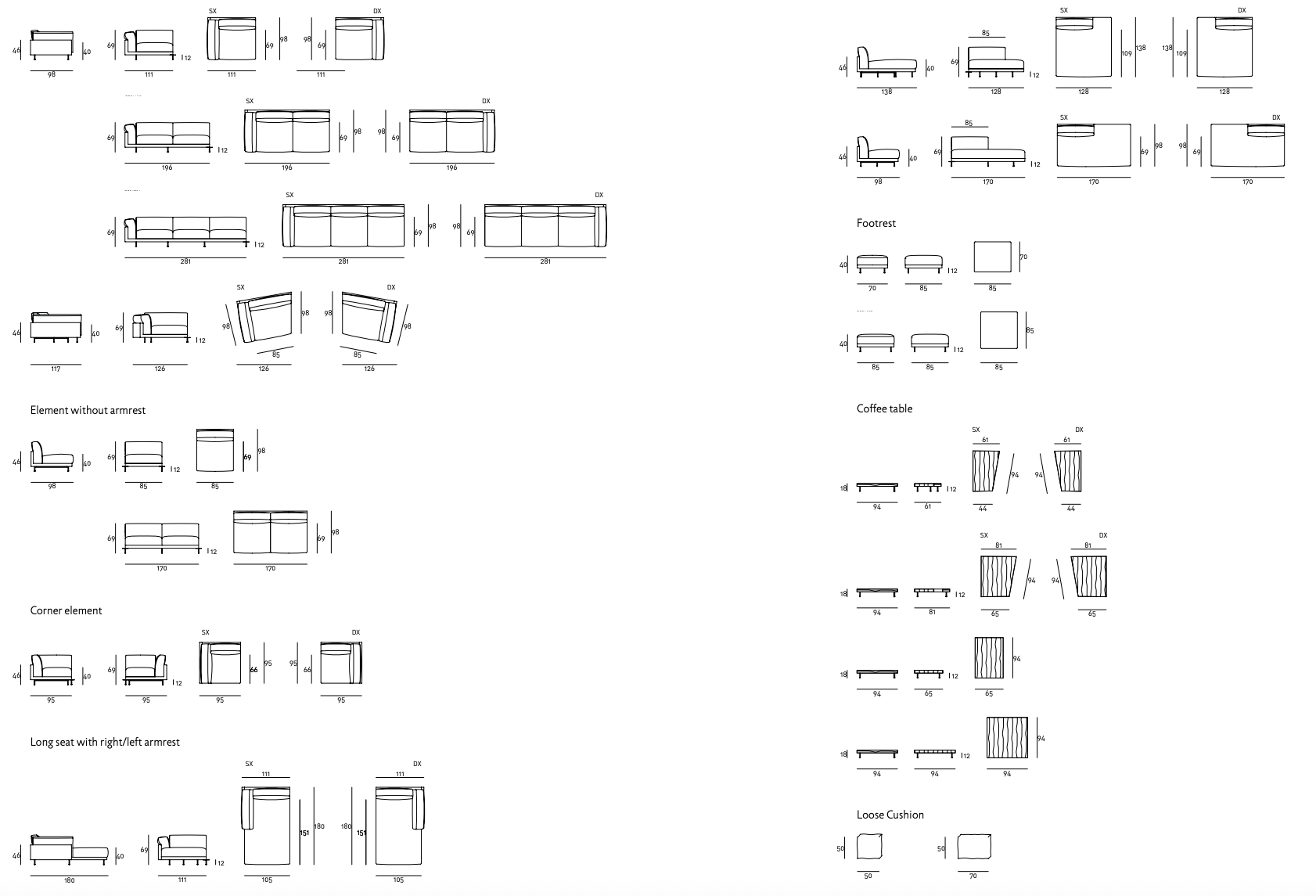 Схема Модульный диван Echoo System, Living Divani