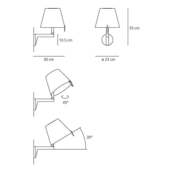 Схема Настенный светильник Melampo Wall Bronze Ecrù with switch 0721020A, Artemide
