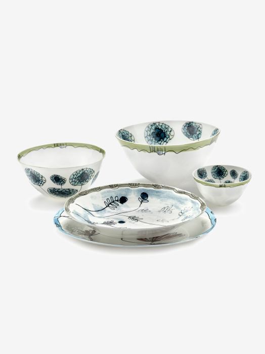 Набор из 2-х глубоких тарелок Deep Plate L Mirtillo Tea Midnight Flowers by Marni, Serax
