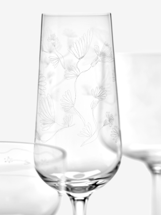 Набор из 4-х бокалов для шампанского Champagne Flute Camelia Aubergine Midnight Flowers by Marni, Serax