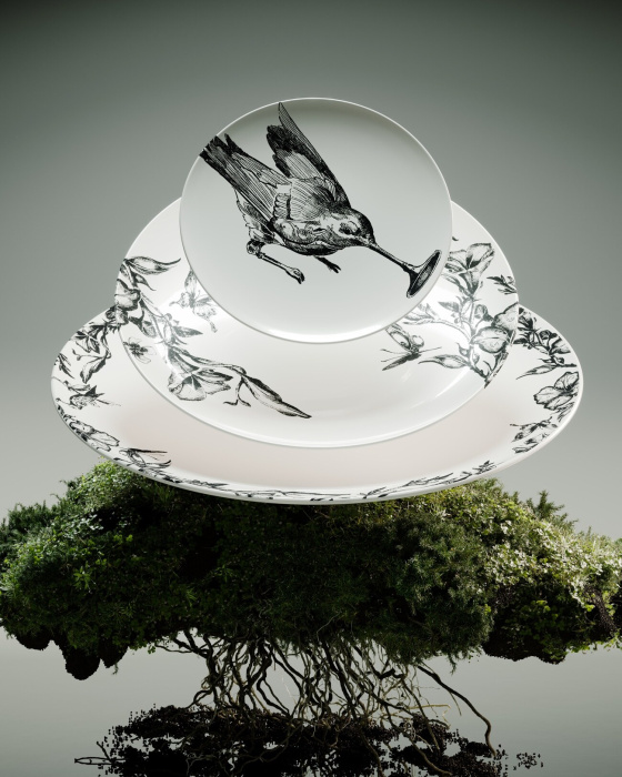 Тарелка Dinner plate enchanted garden white-black Unity, Serax